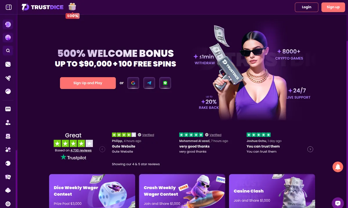 TrustDice casino lobby
